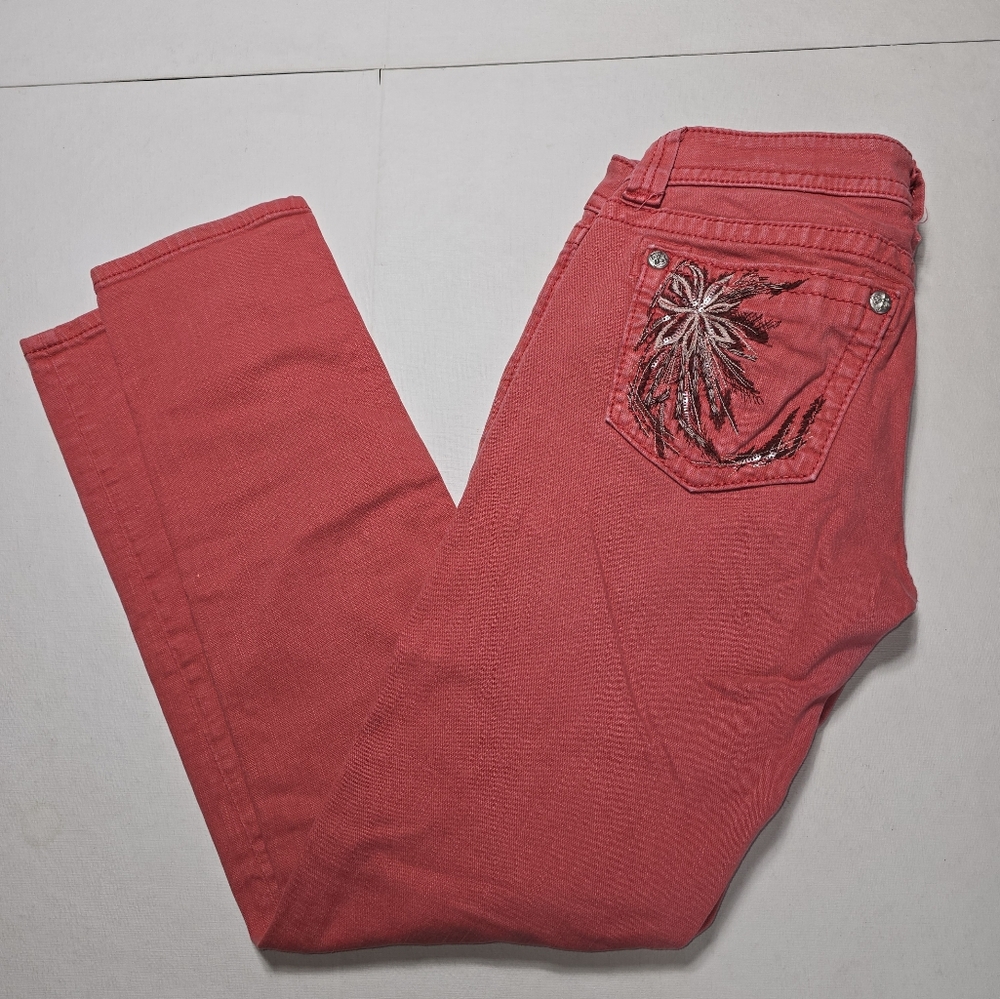 Miss Me Jeans Salmon Color. Size 30 Skinny Jeans With Metal Accents.